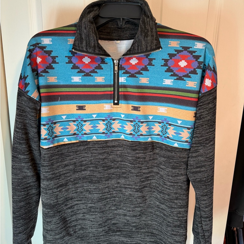 SHEIN Charcoal Pullover Aztec